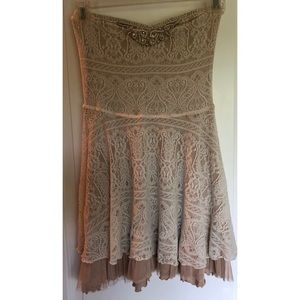 Free People Ivory Cream Lace Strapless Dress S
